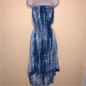 Tie Dye Boho Beach Dress S M Blue Strapless Flowy Sundress Beach Vacation Cruise